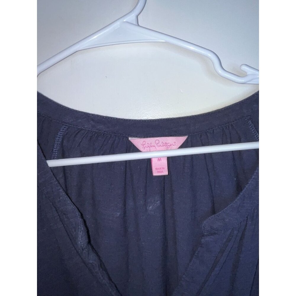 Lilly Pulitzer Navy Blue 3/4 Sleeve Button-Front Top Size M - Picture 4 of 10